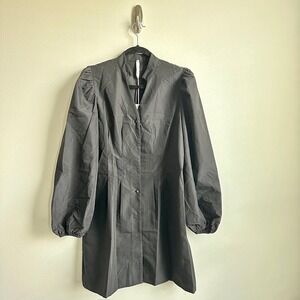 Avantlook Dress Womens Small Black Puff Sleeve Button Up A Line Mini New Tag‎